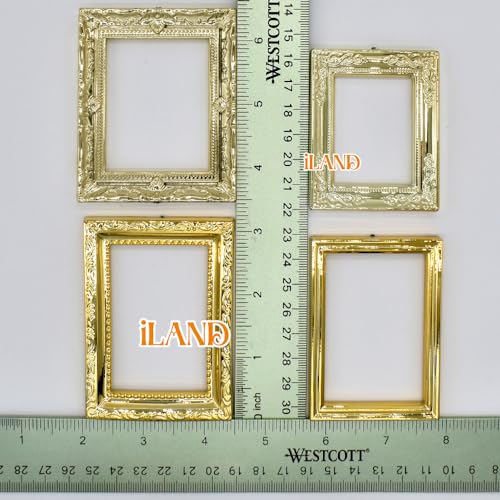 iLAND Miniature Dollhouse Accessories for Dollhouse Furniture on 1:12 Scale, Dollhouse Frames w/Printed Classic Paintings Set (4 Bright Golden Frames & Pictures) - Image 2