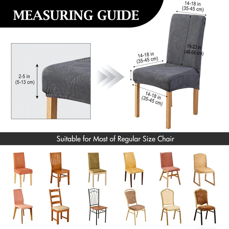 Genina Waterproof Dining Chair Covers Set of 4,Stretch Dining Room Chair Slipcovers with Leaf Jacquard,Removable Kitchen Chair Protector for Home,Restaurant,Banquet-Dark Grey - Image 4
