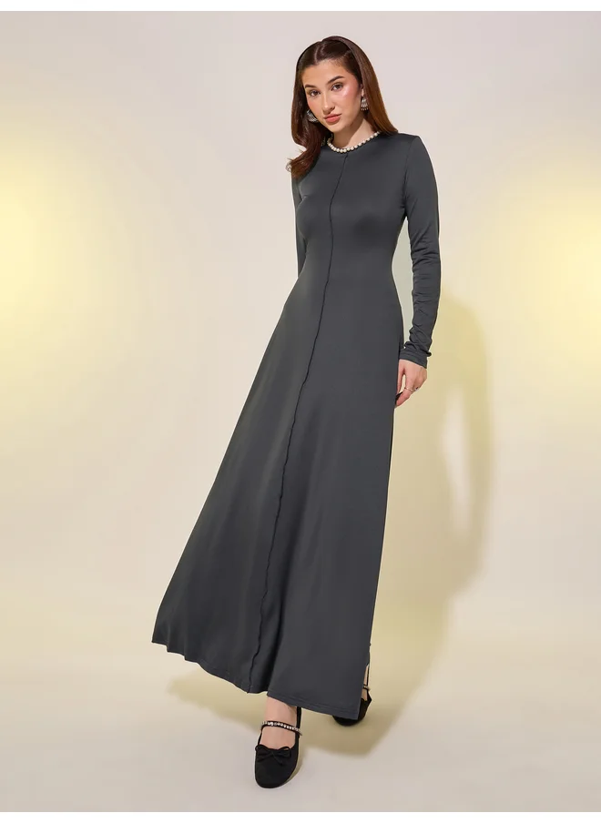تايك تو Take Two Faux Pearl Detail Long Sleeves A-Line Maxi Dress
