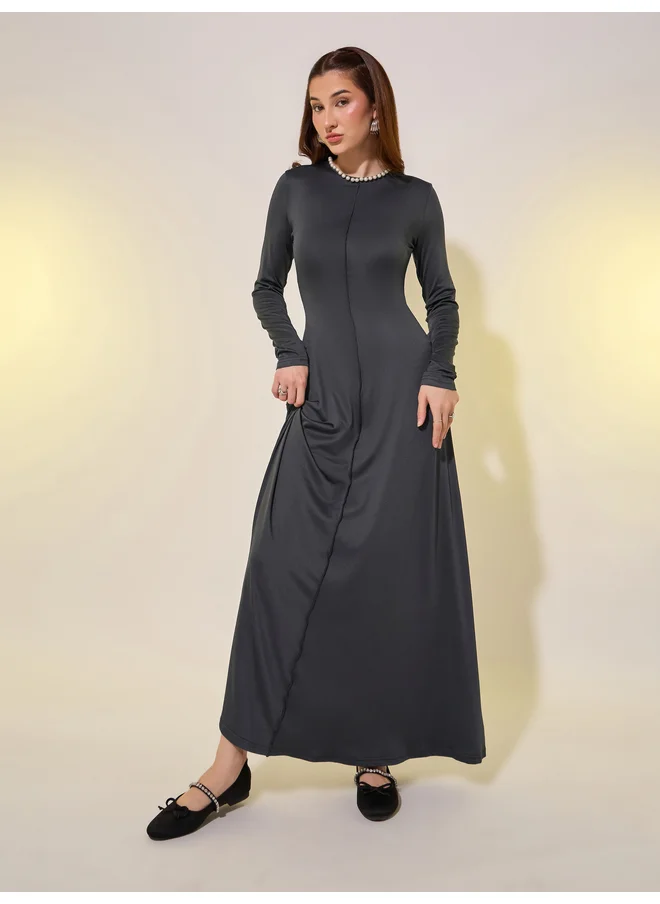 تايك تو Take Two Faux Pearl Detail Long Sleeves A-Line Maxi Dress