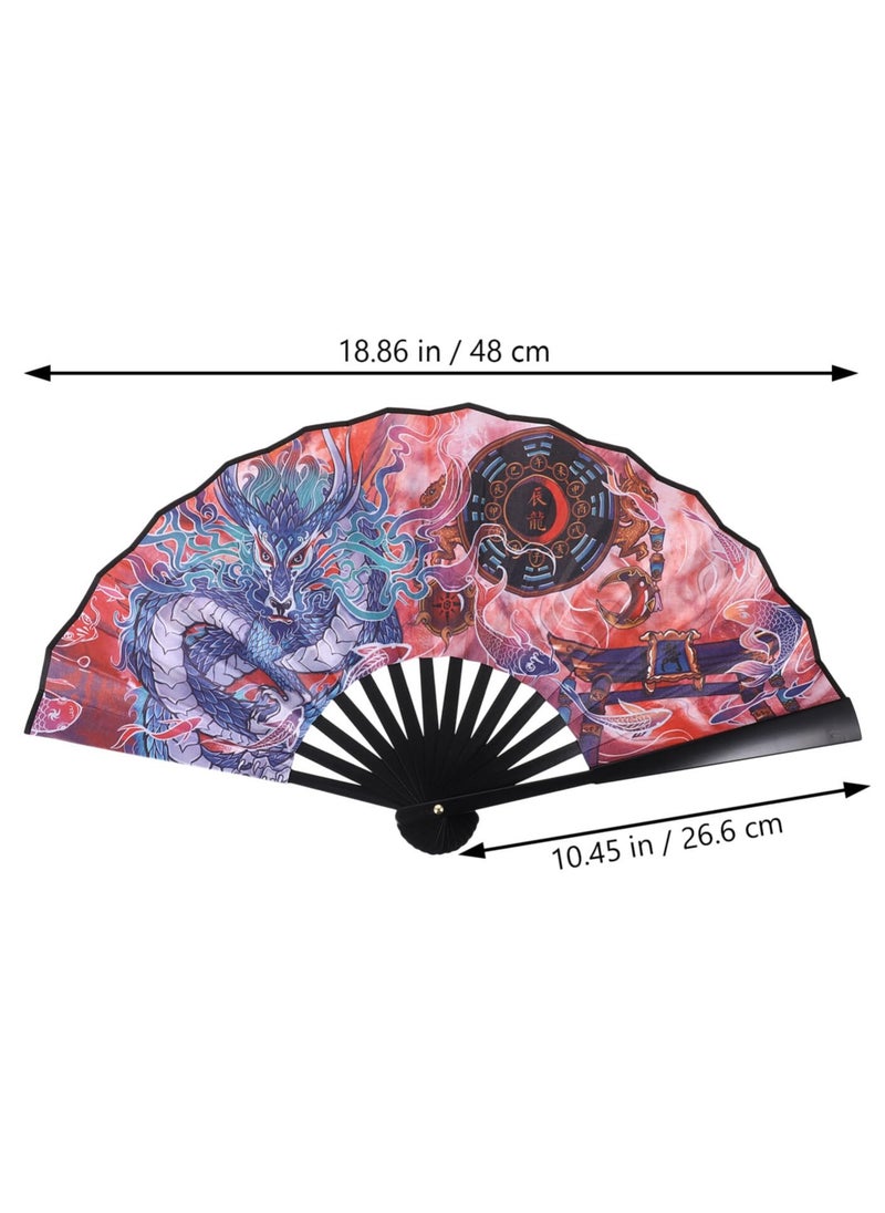 KASTWAVE Folding Hand Fan Chinese Style Dragon Handheld Fan Foldable Silk Fan 2024 Zodiac Animal Gift Souvenir Oriental Decor for Festival Dance Party  - Image 2