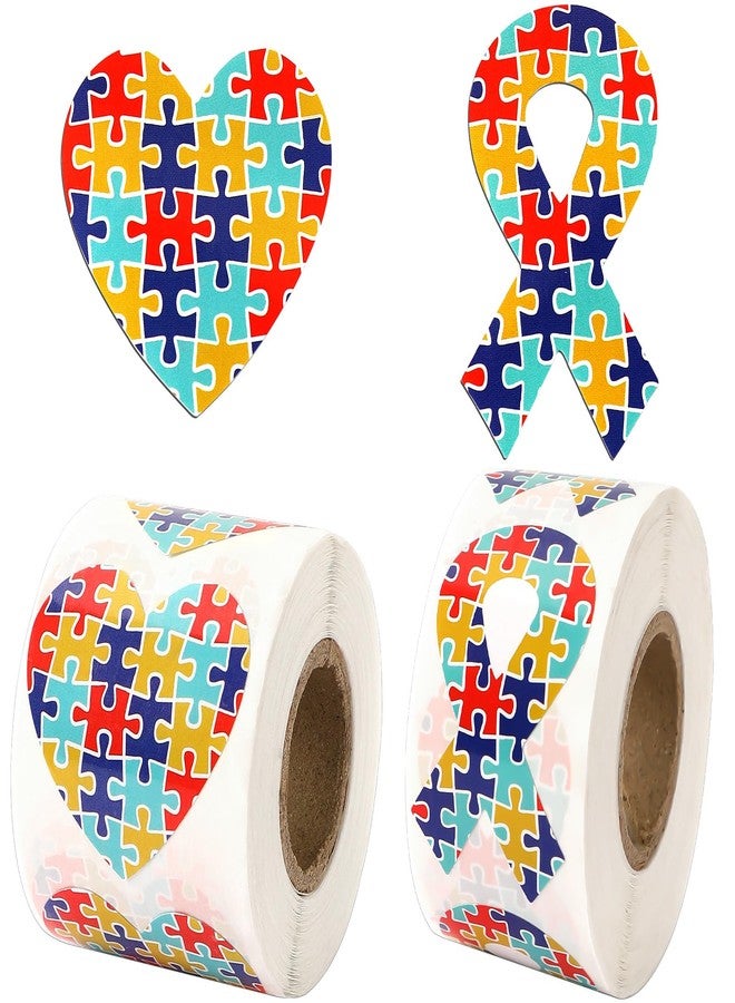FEBSNOW Autism Sticker, 600Pcs 2 Roll Autism Awareness Heart Ribbon Stickers Self Adhesive Asperger's Awareness Decal Sticker Envelope Sealer for Kids Women Men School Boys Girls Event Support Gifts - Image 1