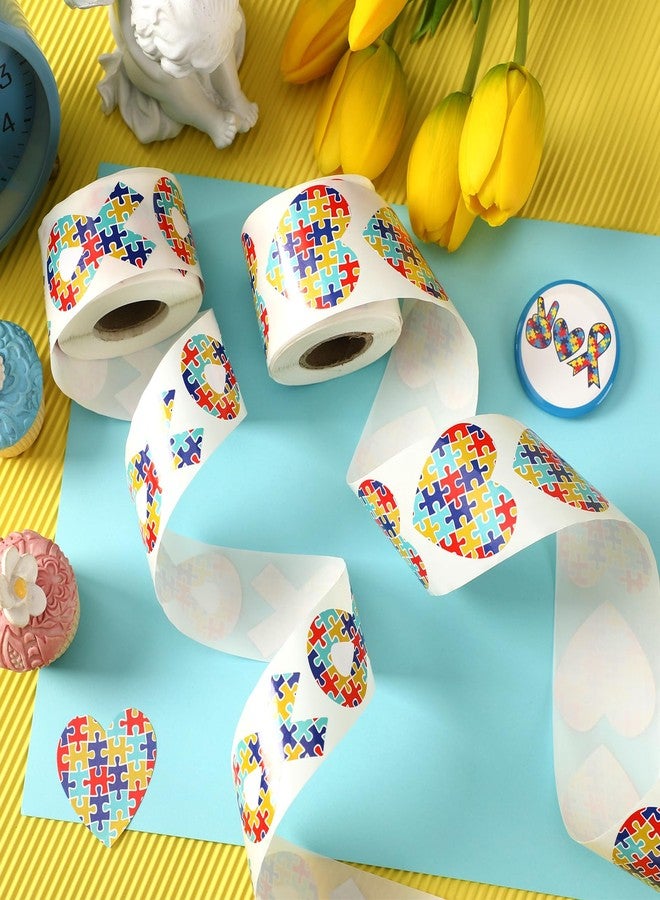 FEBSNOW Autism Sticker, 600Pcs 2 Roll Autism Awareness Heart Ribbon Stickers Self Adhesive Asperger's Awareness Decal Sticker Envelope Sealer for Kids Women Men School Boys Girls Event Support Gifts - Image 4