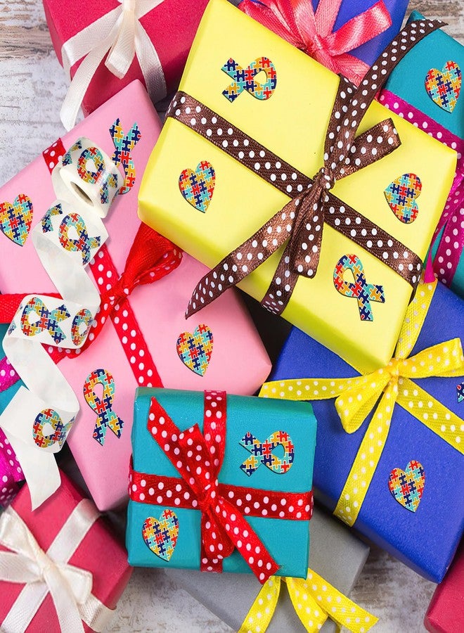 FEBSNOW Autism Sticker, 600Pcs 2 Roll Autism Awareness Heart Ribbon Stickers Self Adhesive Asperger's Awareness Decal Sticker Envelope Sealer for Kids Women Men School Boys Girls Event Support Gifts - Image 3