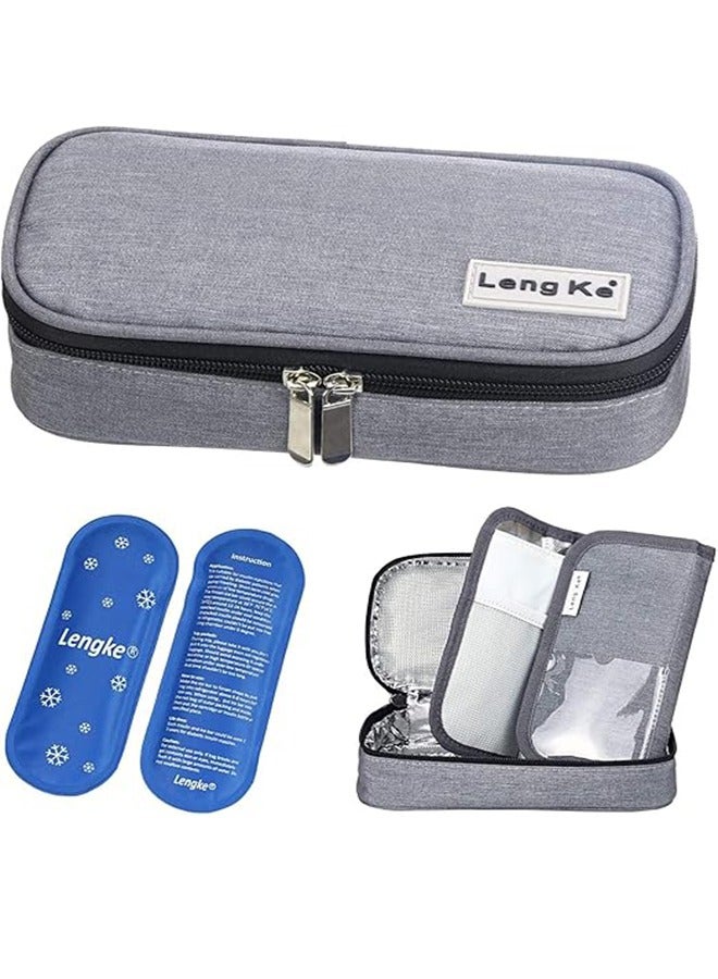 Leng Ke Insulin Cooler Travel Carrying Case, Diabetic Medication Organizer Insulated Cooling Bag with 2 Ice Packs(Gray) - Image 1