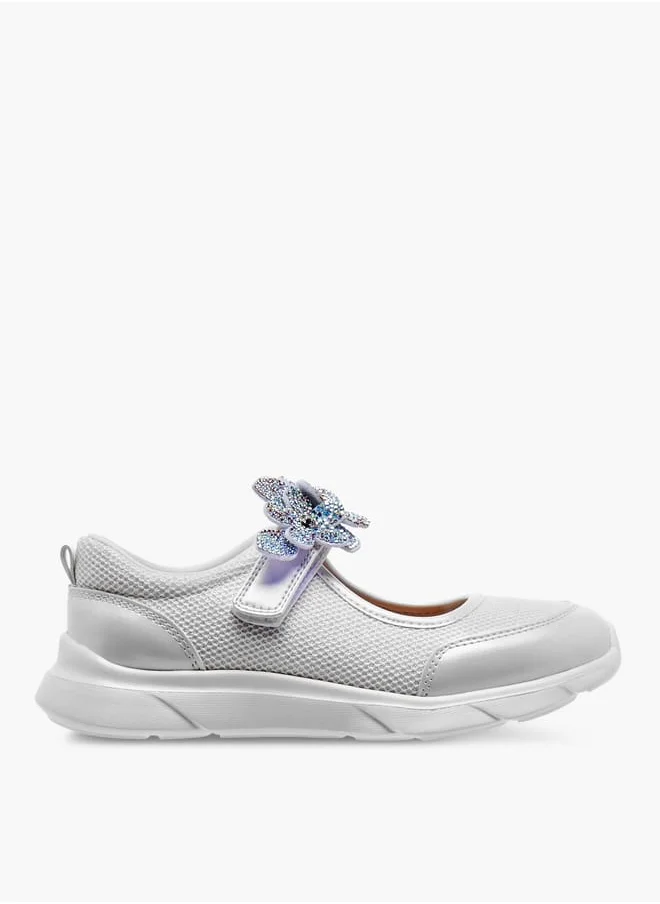 Celeste Girl's Floral Accent Mary Jane Shoes with Hook and Loop Closure