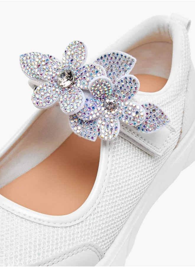 Celeste Girl's Floral Accent Mary Jane Shoes with Hook and Loop Closure