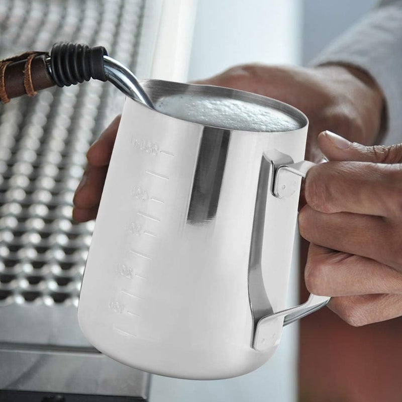 aqxreight Coffee Frothing Pitcher Stainless Steel Milk Frothing Cup with Scale Tip Mouth Design and Fashionable 550ml for Coffee Pulling (550ML) - Image 5