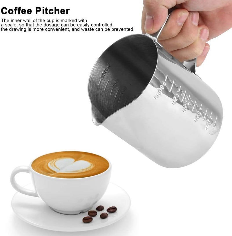 aqxreight Coffee Frothing Pitcher Stainless Steel Milk Frothing Cup with Scale Tip Mouth Design and Fashionable 550ml for Coffee Pulling (550ML) - Image 4