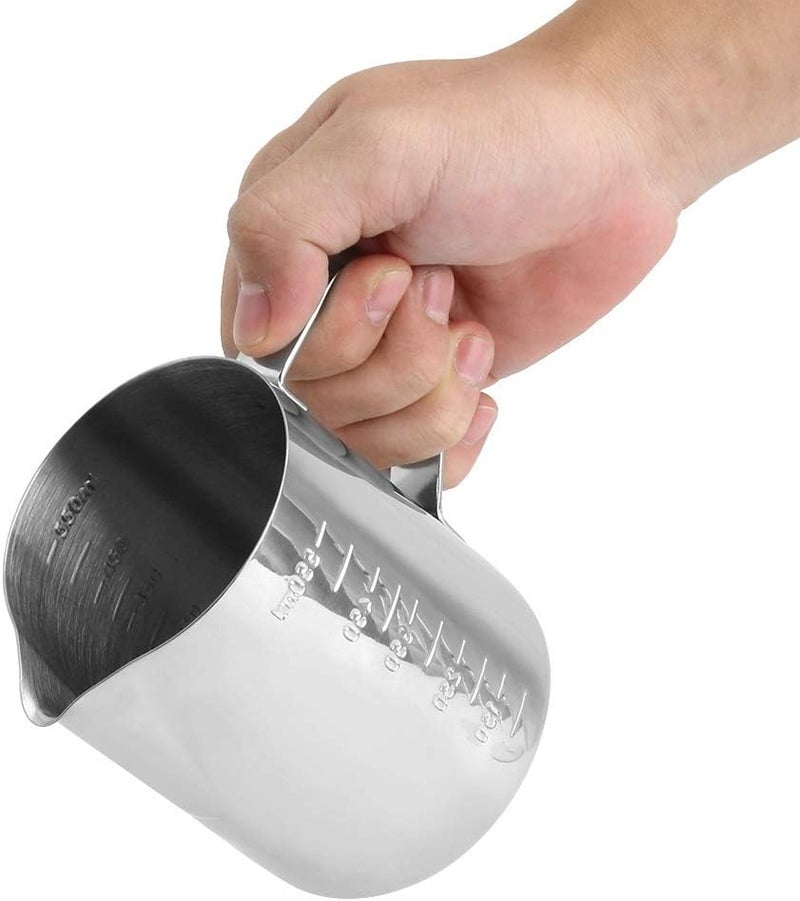 aqxreight Coffee Frothing Pitcher Stainless Steel Milk Frothing Cup with Scale Tip Mouth Design and Fashionable 550ml for Coffee Pulling (550ML) - Image 3