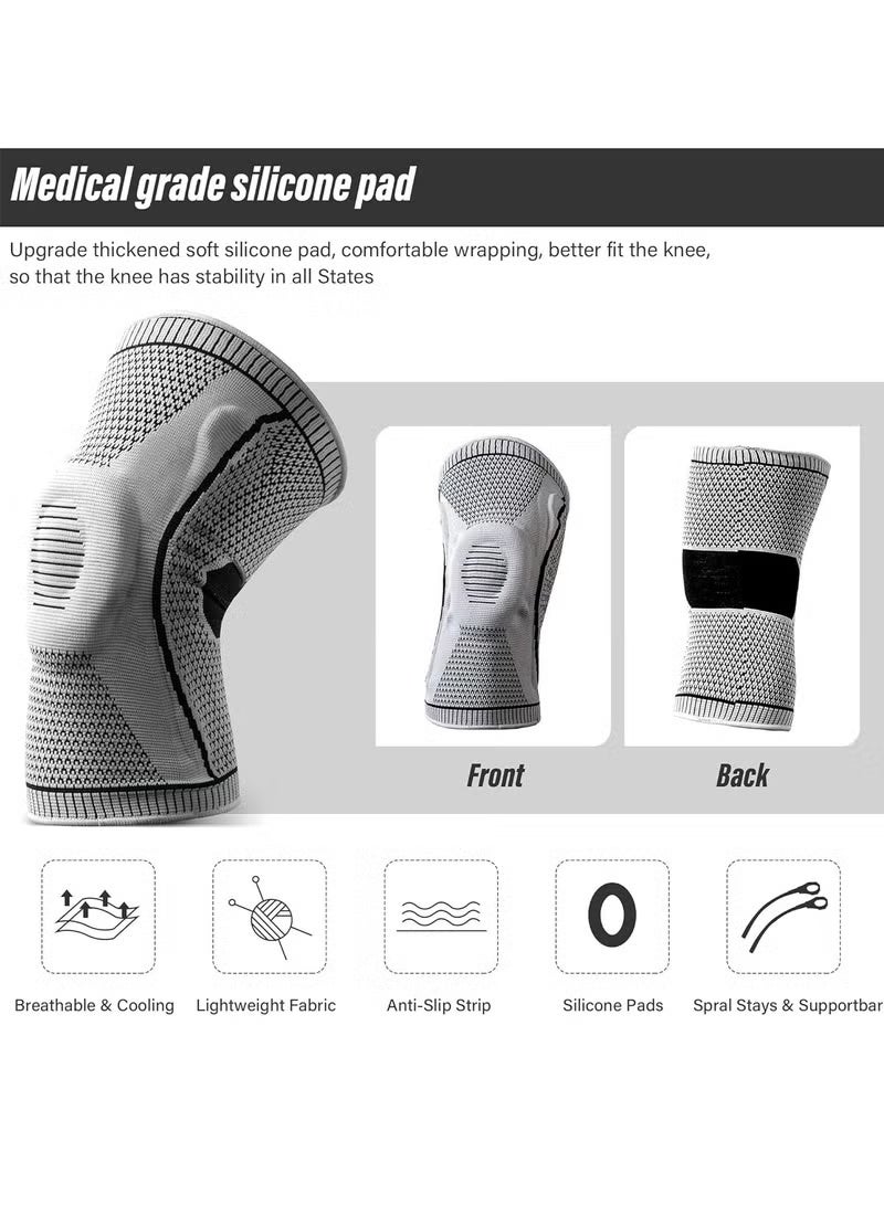 2 Pack Knee Braces for Knee Pain，Knee Compression Sleeves with Silicone Gel Spring Support,Knee Patella Pads Protector for Knee Pain Arthritis,Jogging,Sports,Meniscus Tear,Running，Men&Women - Image 3