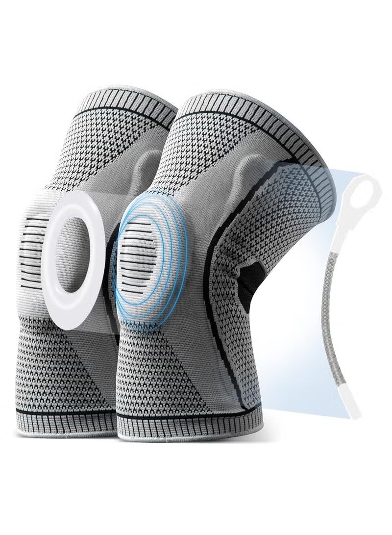 2 Pack Knee Braces for Knee Pain，Knee Compression Sleeves with Silicone Gel Spring Support,Knee Patella Pads Protector for Knee Pain Arthritis,Jogging,Sports,Meniscus Tear,Running，Men&Women - Image 1