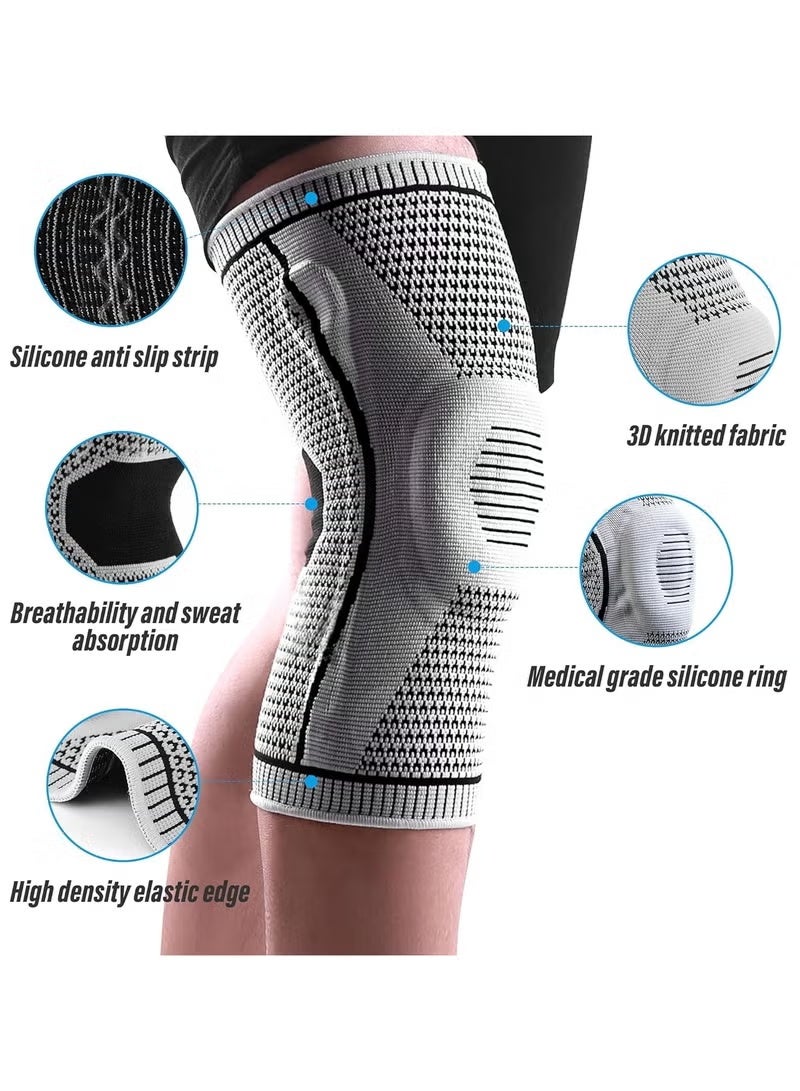 2 Pack Knee Braces for Knee Pain，Knee Compression Sleeves with Silicone Gel Spring Support,Knee Patella Pads Protector for Knee Pain Arthritis,Jogging,Sports,Meniscus Tear,Running，Men&Women - Image 2