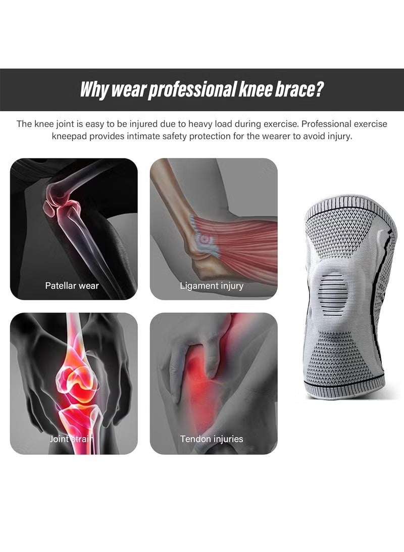 2 Pack Knee Braces for Knee Pain，Knee Compression Sleeves with Silicone Gel Spring Support,Knee Patella Pads Protector for Knee Pain Arthritis,Jogging,Sports,Meniscus Tear,Running，Men&Women - Image 5