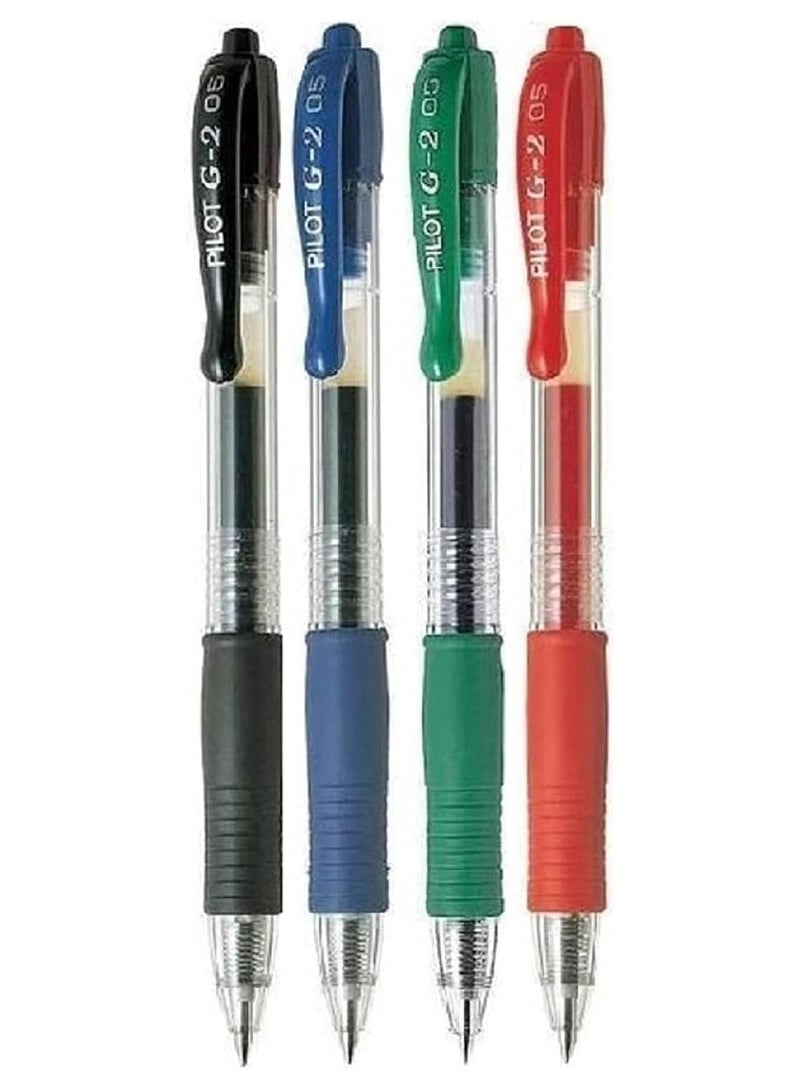 بايلوت مجموعة متنوعة من أقلام حبر جل بايلوت G2 مكونة من 4 أقلام حبر جل 0.5 مم 1 من كل لون أسود وأزرق وأحمر وأخضر