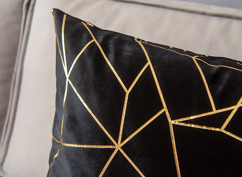 YONGLIU YONGLIU Pack of 2 Soft Velvet Lumbar Throw Pillow Covers Decorative Gold Foil Geometric Pattern Cute Cushion Case for Modern Homes Sofa Couch Bedroom Living Room Car (Black and Gold  12X20 )  - Image 5