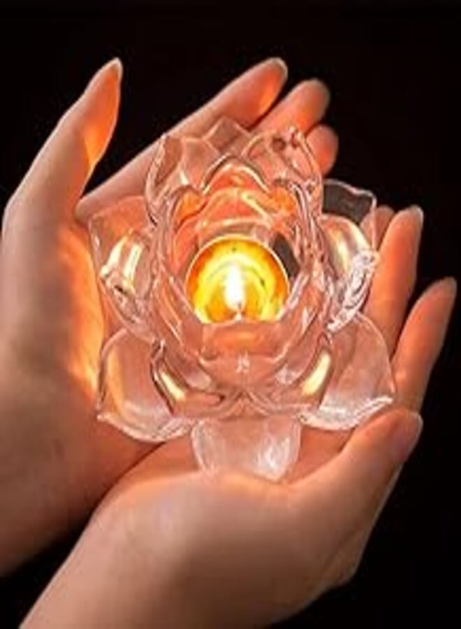 Crystal Lotus Glass Candle Holder (Clear) 