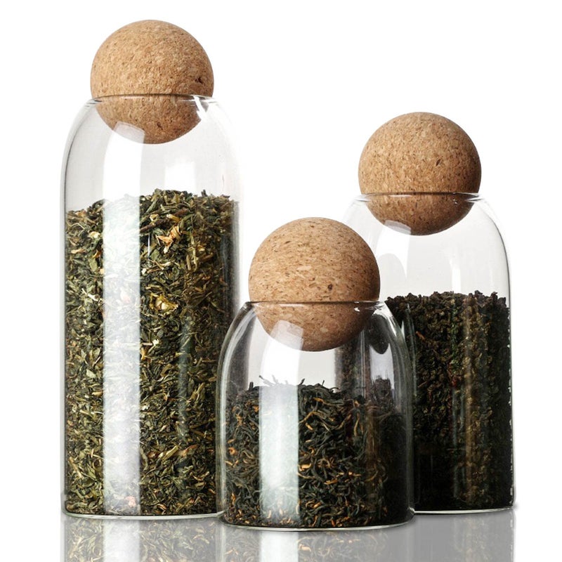 La Llareta Glass Food Storage Canister, 3 PiÃ¨ces Storage Container with Ball Cork, Clear Glass Storage Jar, for Sugar, Coffee, Candies(550ml/750ml/1200ml) - Image 1