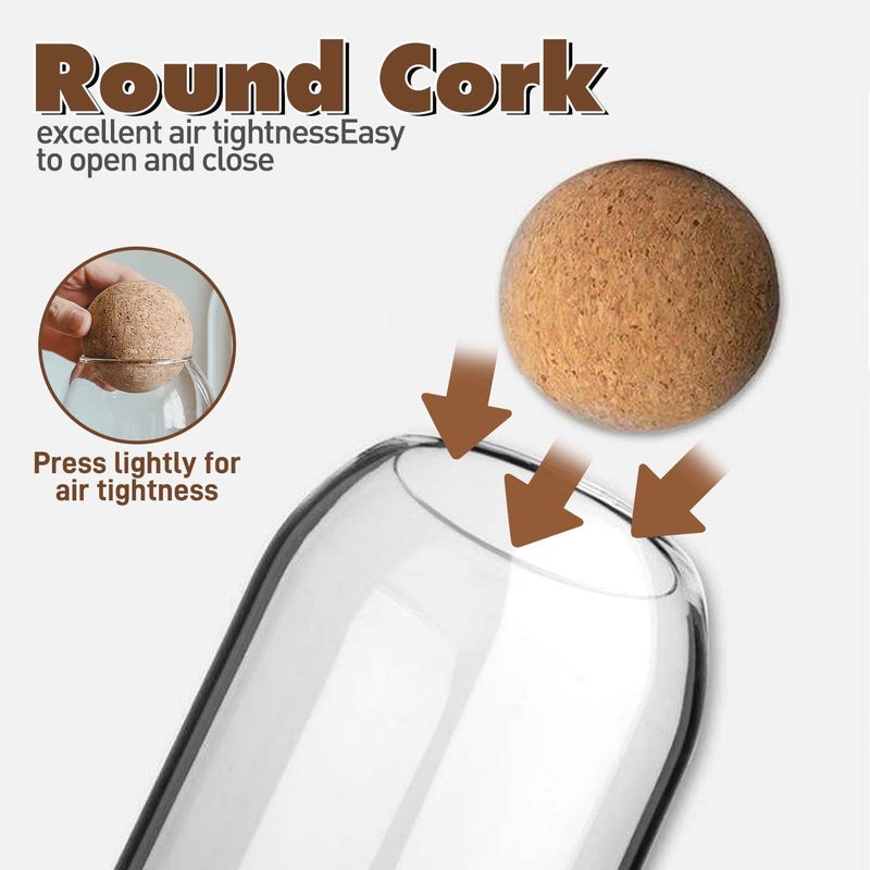 La Llareta Glass Food Storage Canister, 3 PiÃ¨ces Storage Container with Ball Cork, Clear Glass Storage Jar, for Sugar, Coffee, Candies(550ml/750ml/1200ml) - Image 5