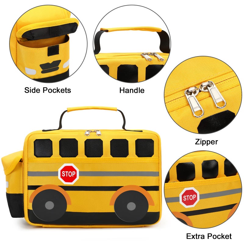 Bluboon Insulated Lunch Box for Kids Boys Girls School Lunch Bags Reusable Cooler Thermal Meal Tote for Picnic (Yellow School bus) - Image 3