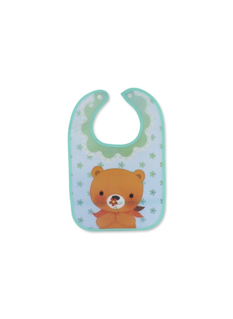 La Frutta PVC Baby Bib with Pocket – Mint with Teddy Bear Print - Image 1