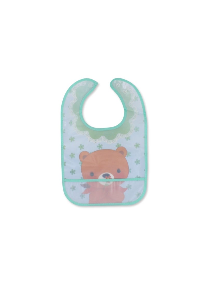 La Frutta PVC Baby Bib with Pocket – Mint with Teddy Bear Print - Image 2