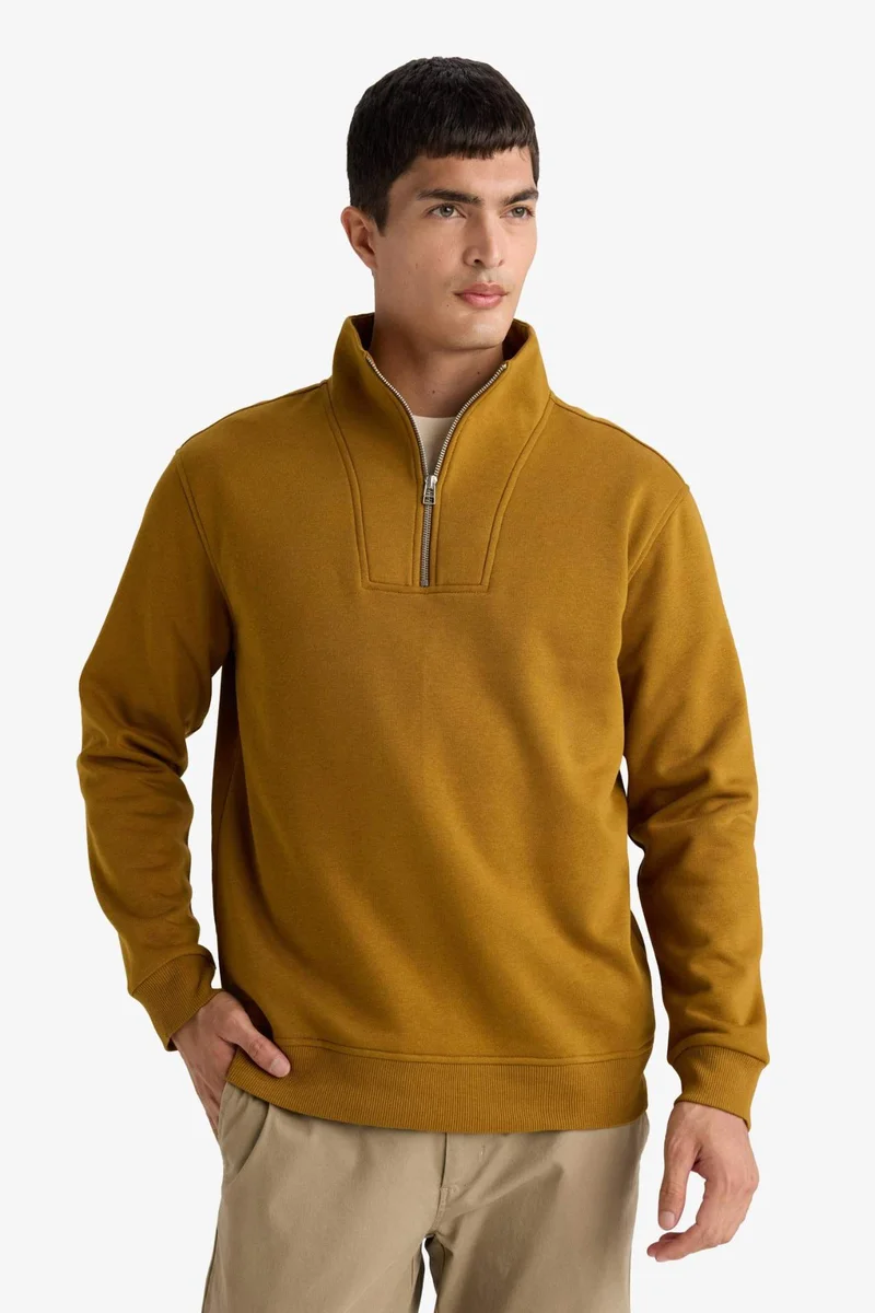 Defacto  Regular Fit Half Turtleneck Zip-Up Sweatshirt for Men | Best Price UAE