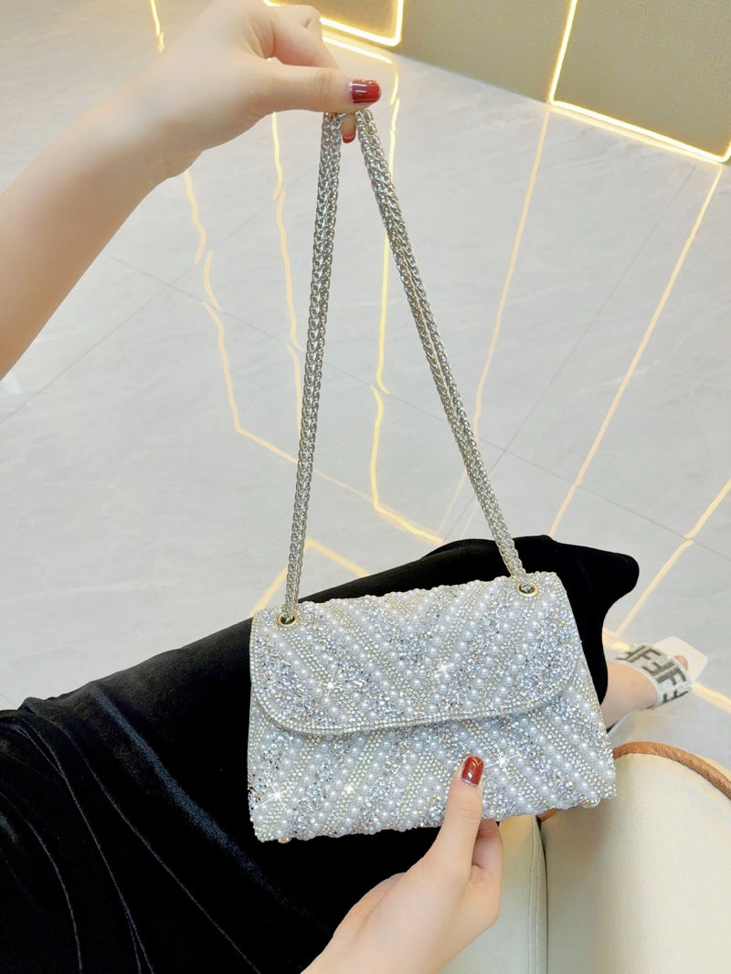 New Banquet Diamond Bag Pearl Cheongsam Underarm Bag Evening Bag Women'S Handbag Shoulder Crossbody Handbag - Image 3
