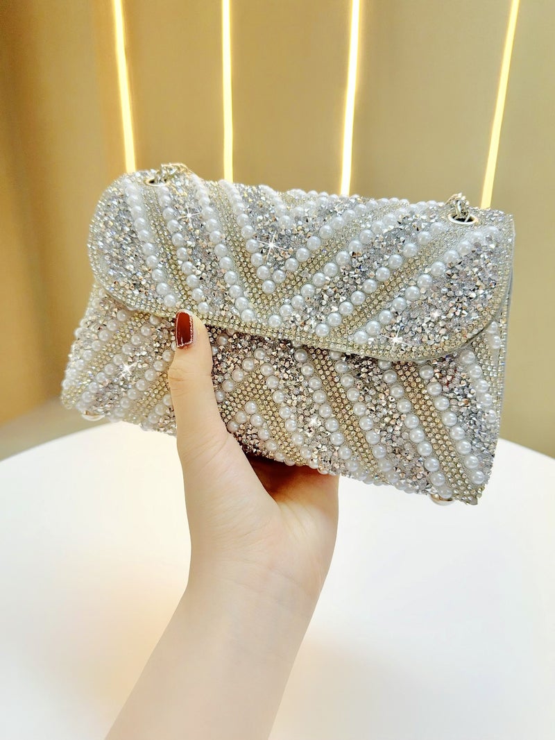 New Banquet Diamond Bag Pearl Cheongsam Underarm Bag Evening Bag Women'S Handbag Shoulder Crossbody Handbag - Image 2