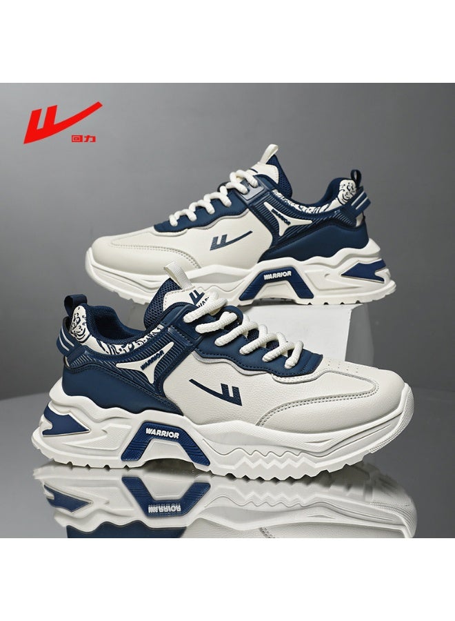 Warrior Men's Chunky Dad Sneakers - Beige & Navy Blue Fashionable Athletic Shoes, Trendy Casual Sneakers for Men