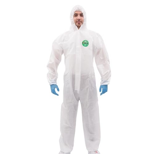 RAYGARD Dust Polypropylene Disposable Coverall with Hood, Elastic Cuffs Hazmat Suits for Spray Painting Industrial (White, XX-Large) - Image 1