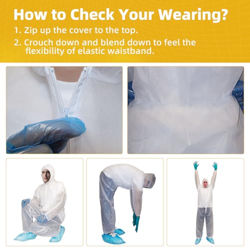 RAYGARD Dust Polypropylene Disposable Coverall with Hood, Elastic Cuffs Hazmat Suits for Spray Painting Industrial (White, XX-Large) - Image 4