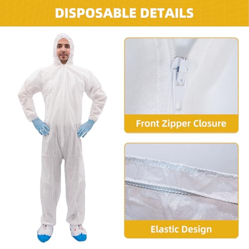RAYGARD Dust Polypropylene Disposable Coverall with Hood, Elastic Cuffs Hazmat Suits for Spray Painting Industrial (White, XX-Large) - Image 2