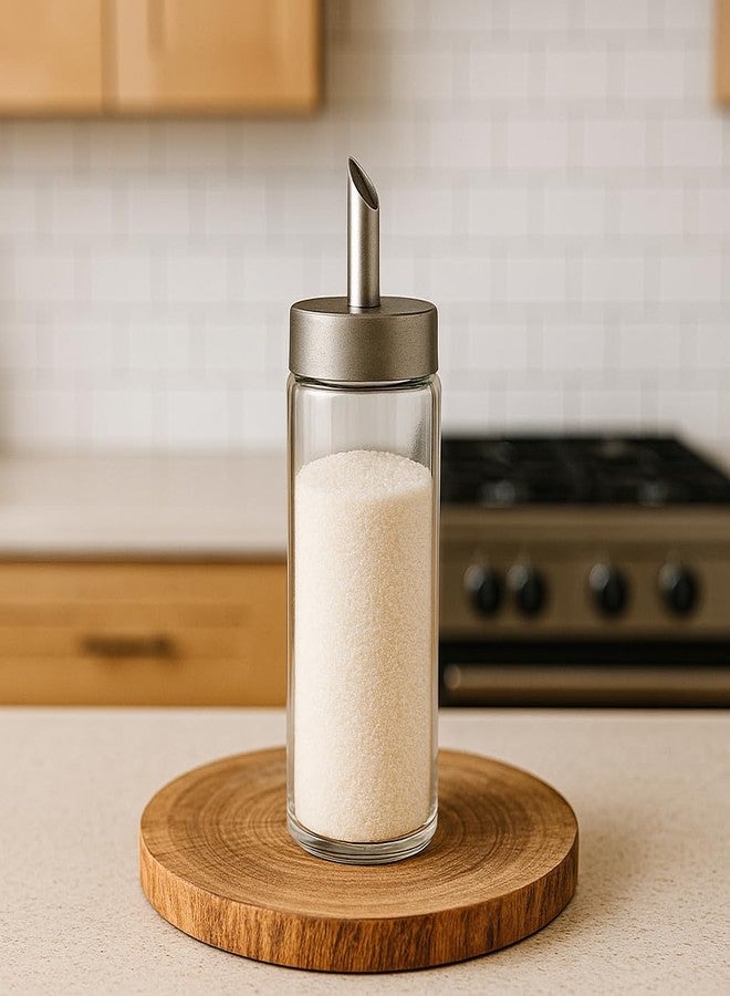 Etrog Global Cinnamon (4.25 inch Hight) Dispenser/Pourer/Shaker – MODREN STILE Brushed Nickel - Stainless Steel Lid - ideal Sugar & cinnamon - Image 2