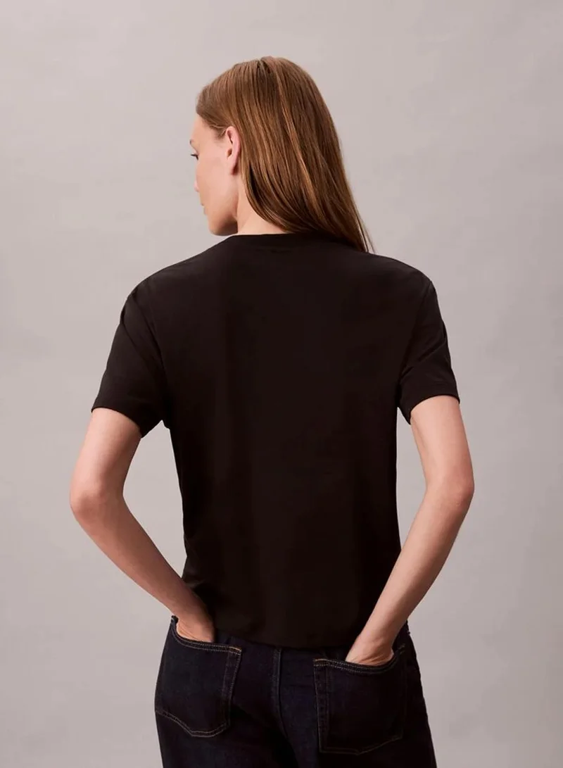 Calvin Klein black Supima Cotton Emblem Logo Graphic Classic T-Shirt for Women | Best Price UAE