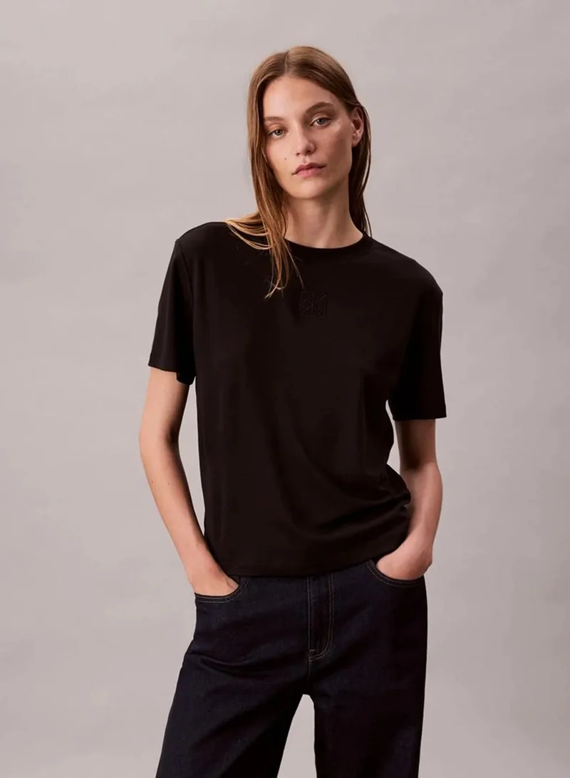 Calvin Klein black Supima Cotton Emblem Logo Graphic Classic T-Shirt for Women | Best Price UAE