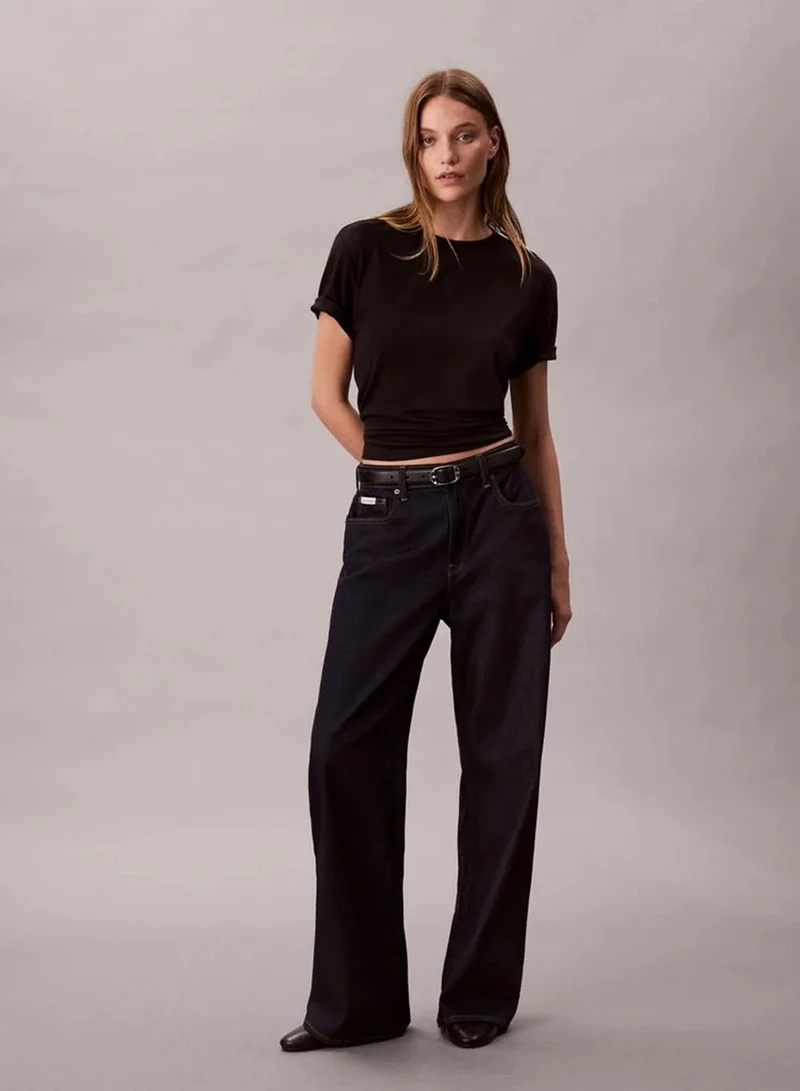 Calvin Klein black Supima Cotton Emblem Logo Graphic Classic T-Shirt for Women | Best Price UAE