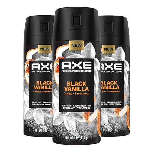 Axe Fine Fragrance Collection Premium Body Spray Black Vanilla with Orange + Sandalwood 3 Count with 72H Odor Protection Aluminum-Free 4 oz - Image 1