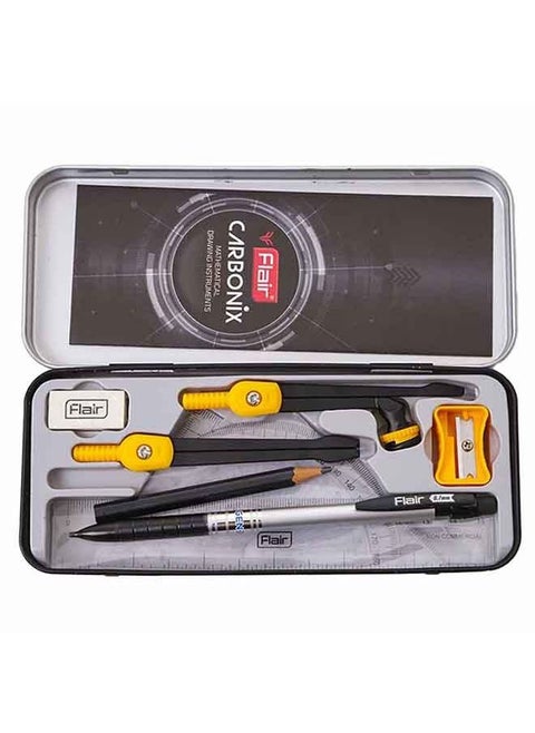 Flair Carbonix Methamatical Drawing Instruments,Geometry Box - 10pc Set, Black