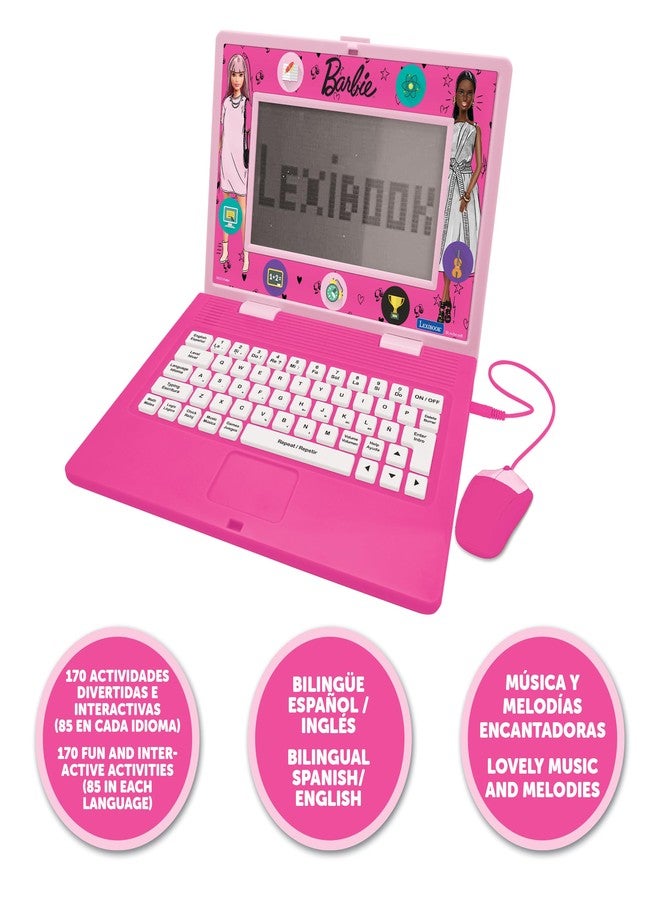 Lexibook, Barbie, Bilingual and Educational Laptop Spanish/English, Toy for Children, 170 Activities to Learn, Play Games and Music, Large Screen, Pink, JC599BBi2 - Image 2