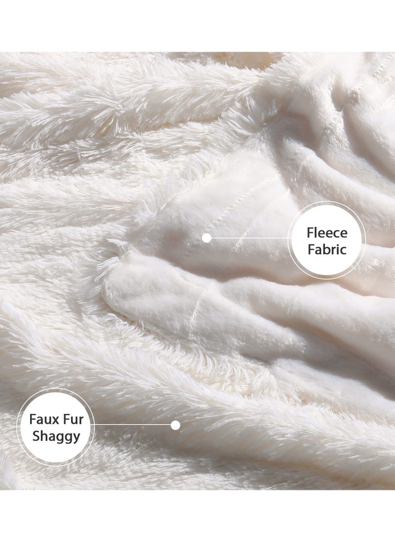 KASTWAVE - Decorative Extra Soft Fuzzy Faux Fur Throw Blanket 50" x 63", Solid Reversible Lightweight Long Hair Blanket, Fluffy Cozy Plush Comfy Microfiber Fleece for Couch Sofa Bedroom, Cream White - Image 1