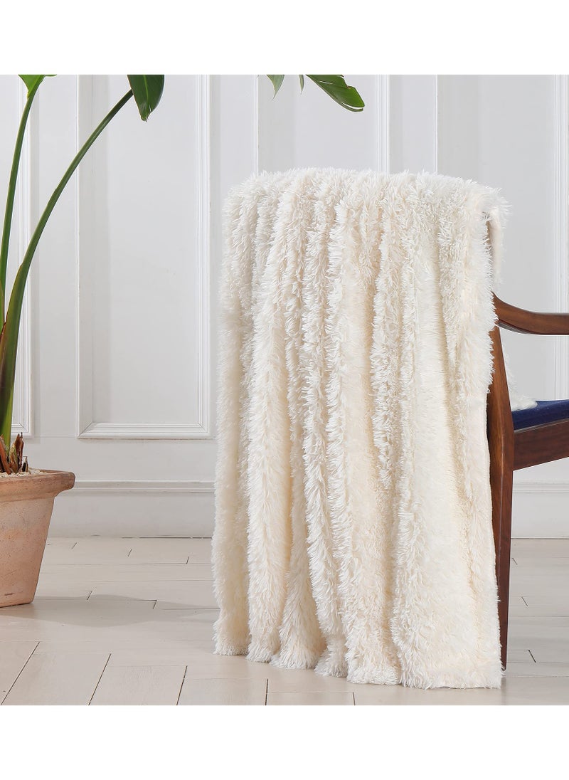 KASTWAVE - Decorative Extra Soft Fuzzy Faux Fur Throw Blanket 50" x 63", Solid Reversible Lightweight Long Hair Blanket, Fluffy Cozy Plush Comfy Microfiber Fleece for Couch Sofa Bedroom, Cream White - Image 1