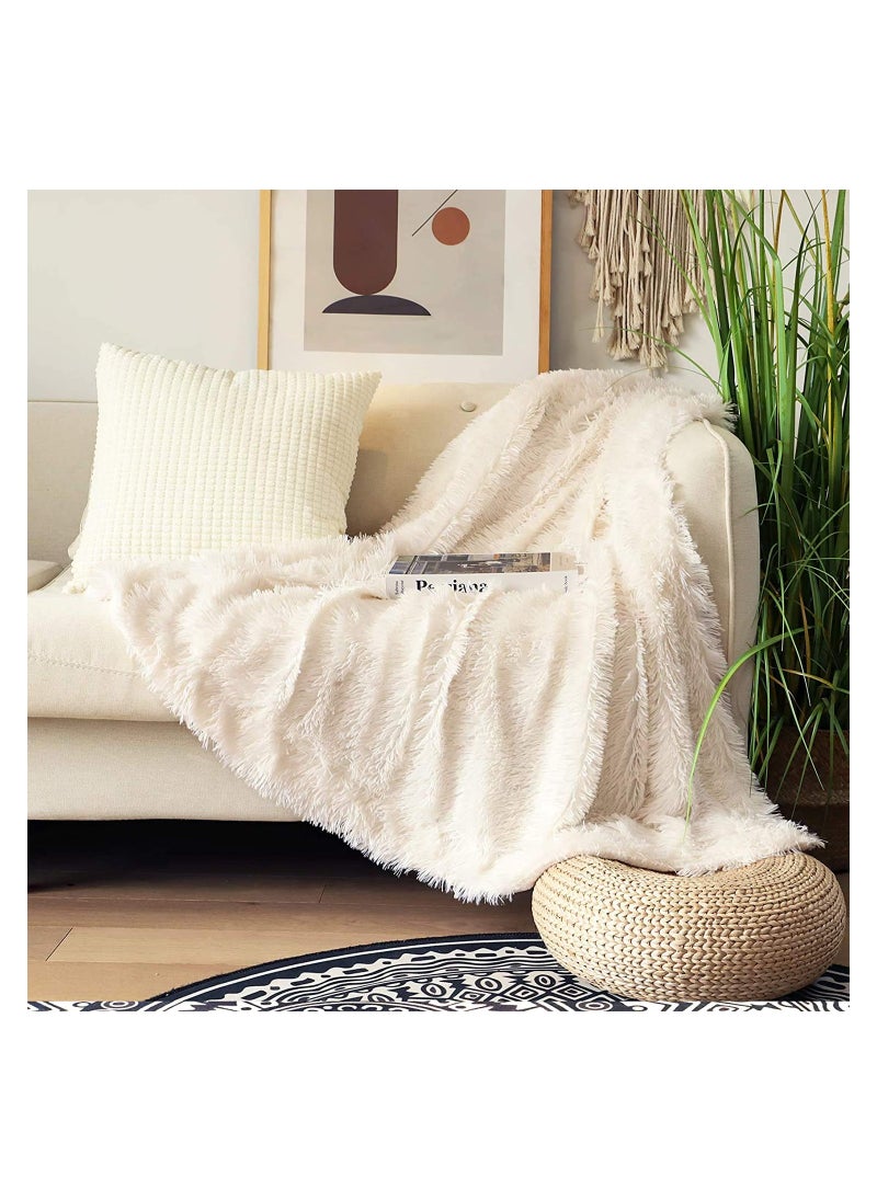 KASTWAVE - Decorative Extra Soft Fuzzy Faux Fur Throw Blanket 50" x 63", Solid Reversible Lightweight Long Hair Blanket, Fluffy Cozy Plush Comfy Microfiber Fleece for Couch Sofa Bedroom, Cream White - Image 1