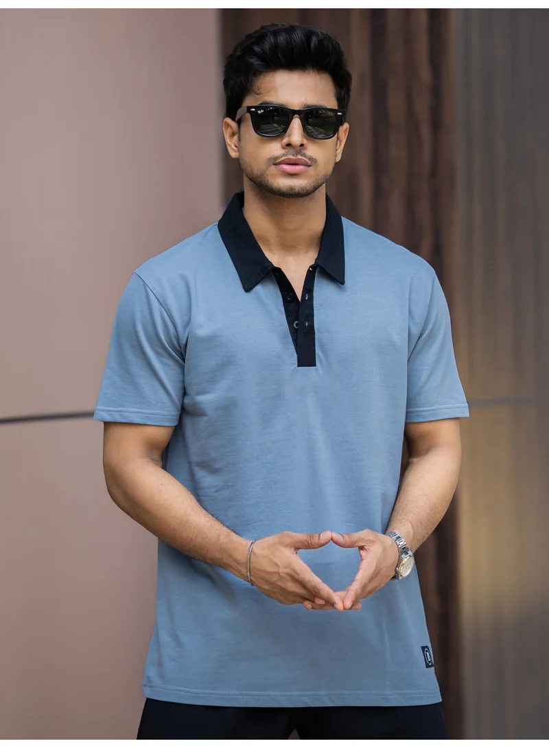 مانياك Maniac Mens Solid Polo Neck Full Sleeve Brown Cotton Tshirt