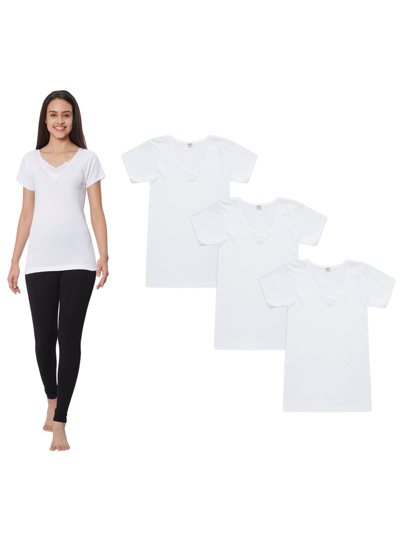 BYC WOMEN'S COTTON UNDERSHIRT (PACK OF 3) - WHITE  - Image 1