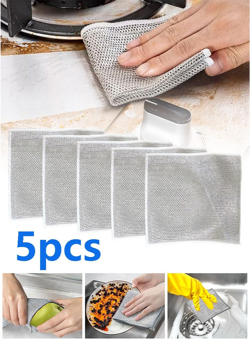 5 قطع من مناشف غسيل الأطباق السلكية متعددة الاستخدامات للتنظيف الرطب والجاف، مناشف أطباق سلكية جديدة قابلة لإعادة الاستخدام لا تخدش الأطباق، مناشف غسيل أطباق سلكية فاخرة لتنظيف الأطباق والأحواض - Image 1