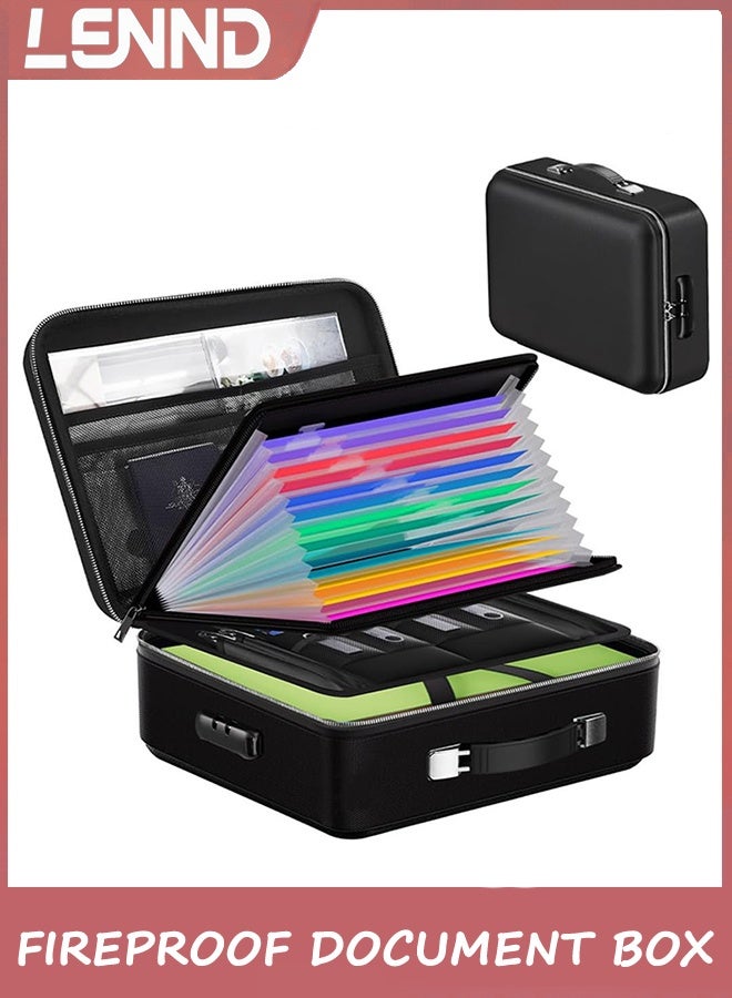 لينند صندوق مستند مقاوم للحريق ، منظم ملف مقاوم للحريق مع قفل تصميم قشرة صلبة مقاوم للحريق صندوق آمن مقاوم للماء للوثائق المهمة شهادات جوازات سفر الكمبيوتر المحمول الأسود - Image 1