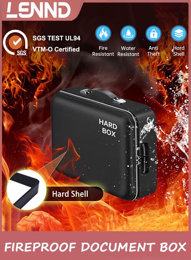 لينند صندوق مستند مقاوم للحريق ، منظم ملف مقاوم للحريق مع قفل تصميم قشرة صلبة مقاوم للحريق صندوق آمن مقاوم للماء للوثائق المهمة شهادات جوازات سفر الكمبيوتر المحمول الأسود - Image 5