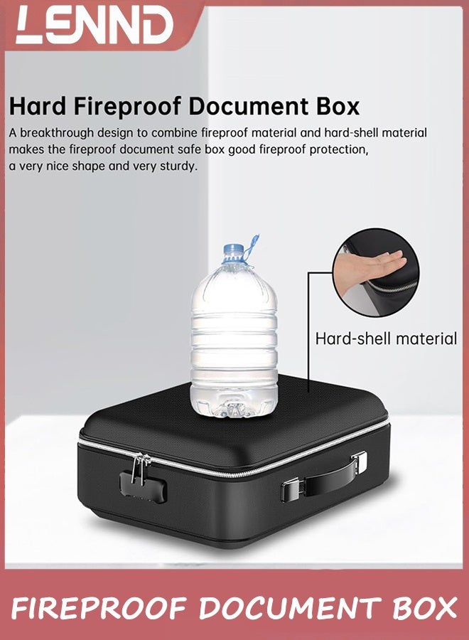لينند صندوق مستند مقاوم للحريق ، منظم ملف مقاوم للحريق مع قفل تصميم قشرة صلبة مقاوم للحريق صندوق آمن مقاوم للماء للوثائق المهمة شهادات جوازات سفر الكمبيوتر المحمول الأسود - Image 2