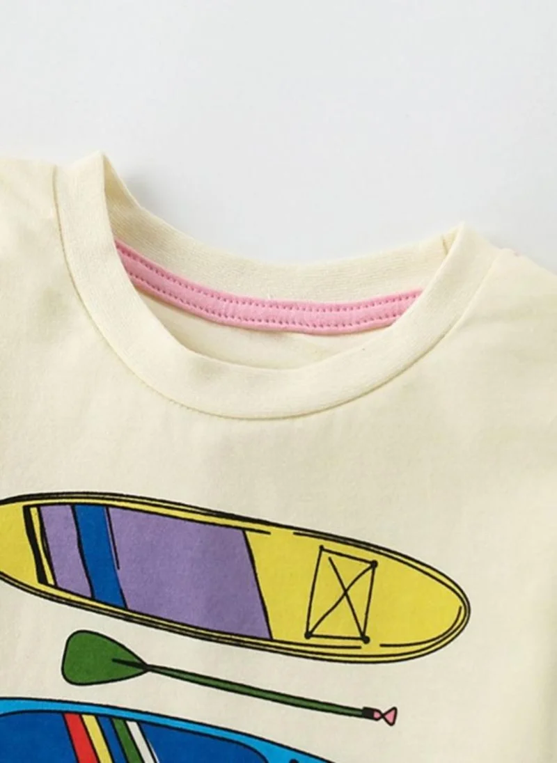 YUNIQEE Cream Graphic Printed Round Neck Cotton T-shirt